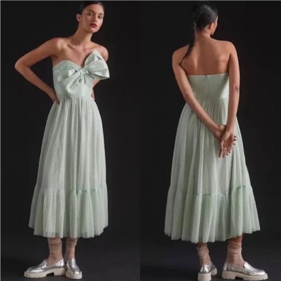 Anthropologie Hutch Mint Green Sleeveless Tulle Bow Midi Dress 0 NWT